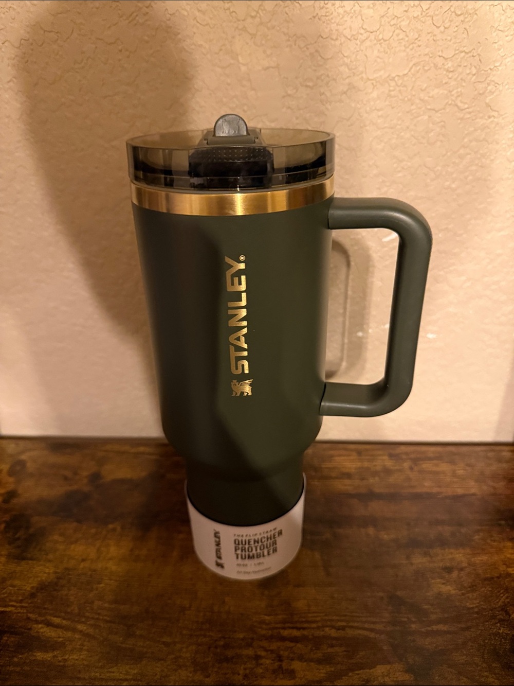 Stanley 40oz Matte Forest Green Travel Mug with Gold Accents